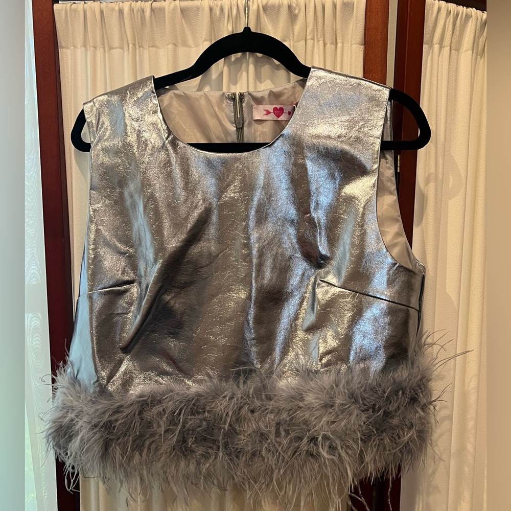 Metallic silver feather Buddy Love top.